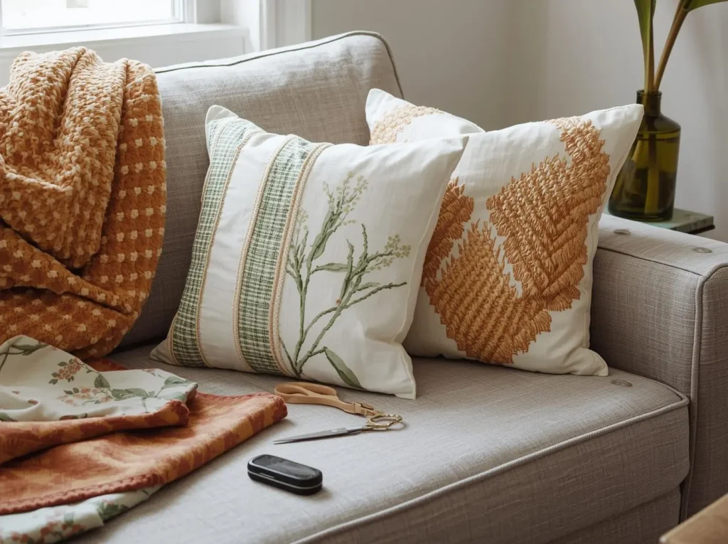 DIY cute funky throw pillow ideas with handmade covers on sofa home decor