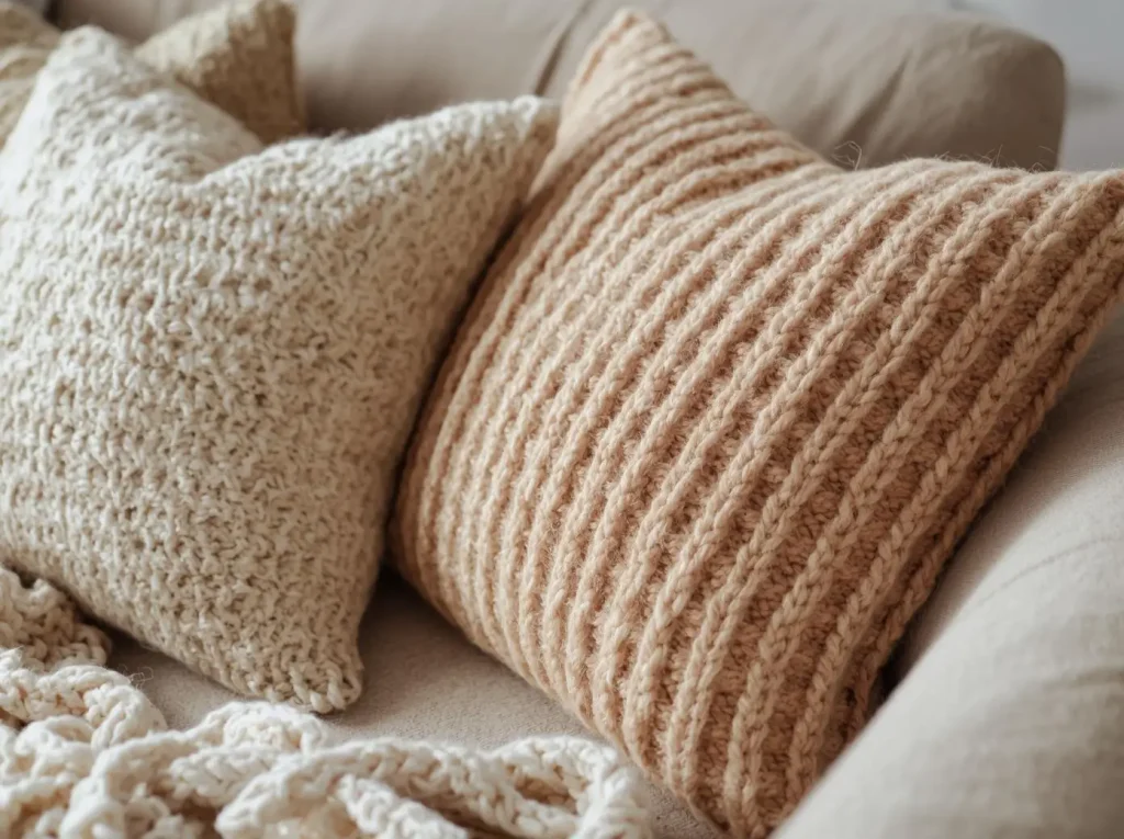 knitted cute funky throw pillow ideas on cozy sofa interior design
